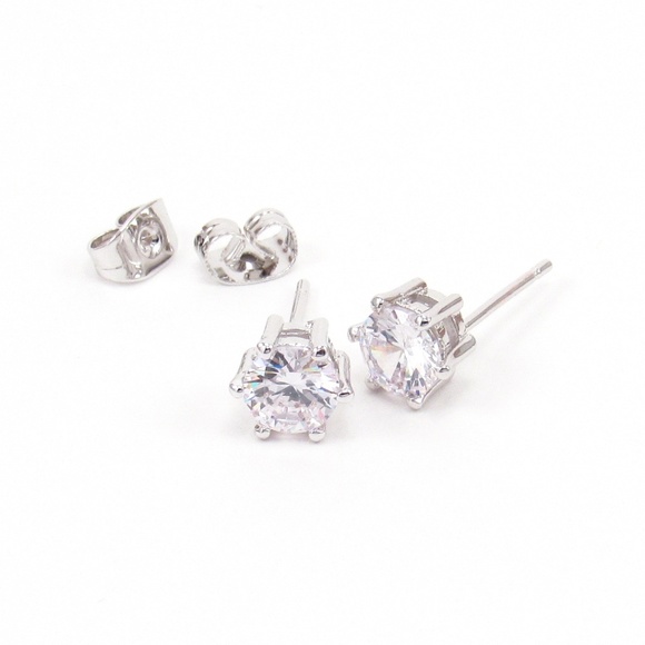 Crystal Stud Earrings Round Cut Sterling Silver - Picture 4 of 4